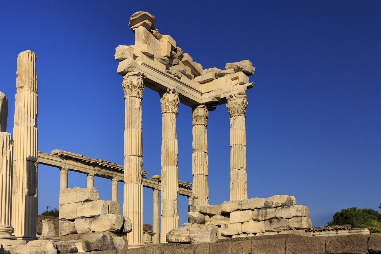 Restored columns of the Trajaneum on the acropolis of Pergamum